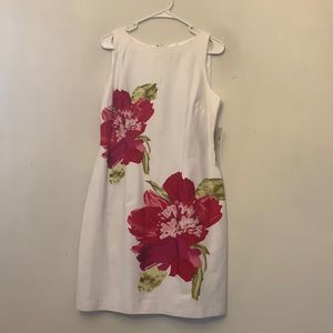 Studio 1 white hot pink floral sleeveless dress Size 10 NWT